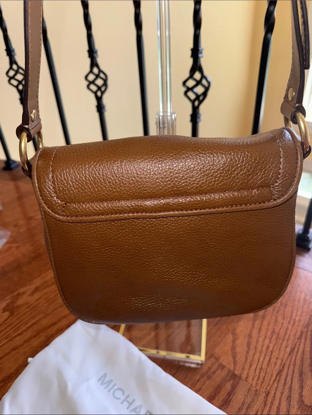 Michael Kors James Brown Pebbled Leather Crossbody with Gold Chain Accent new!
